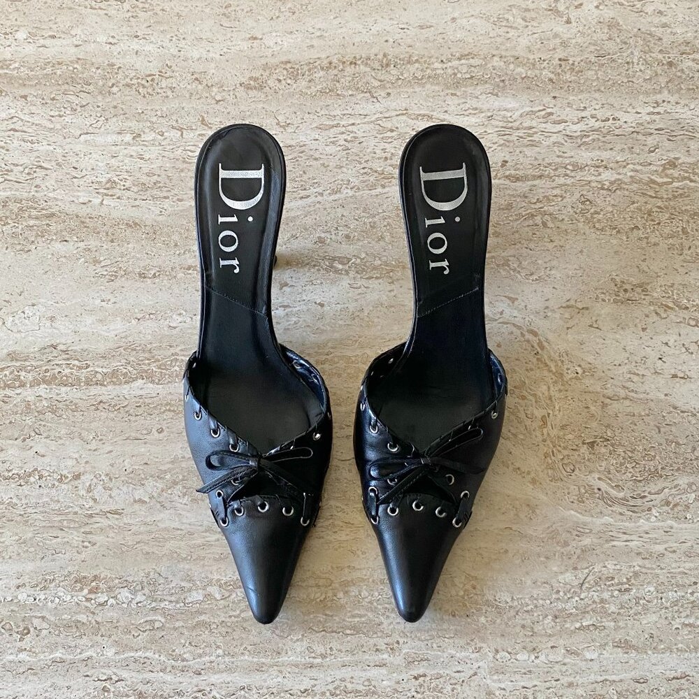 Vintage Dior Grommet Bow Mule Heels